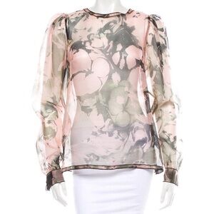 D&G Semi-Sheer Silk Floral Top with Zipper Detail